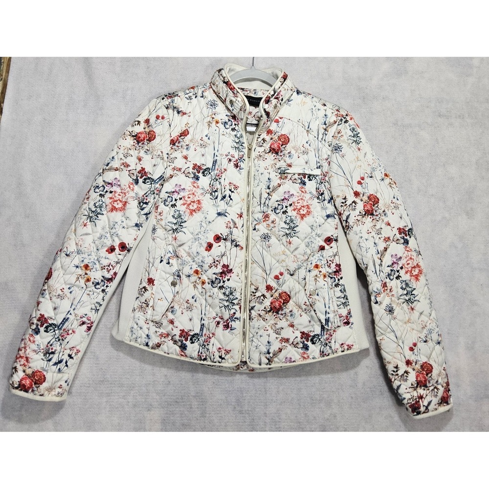 Zara Womans Jacket L 12 Spring Floral Roses Quilted Ivory Cottagecore Romantic